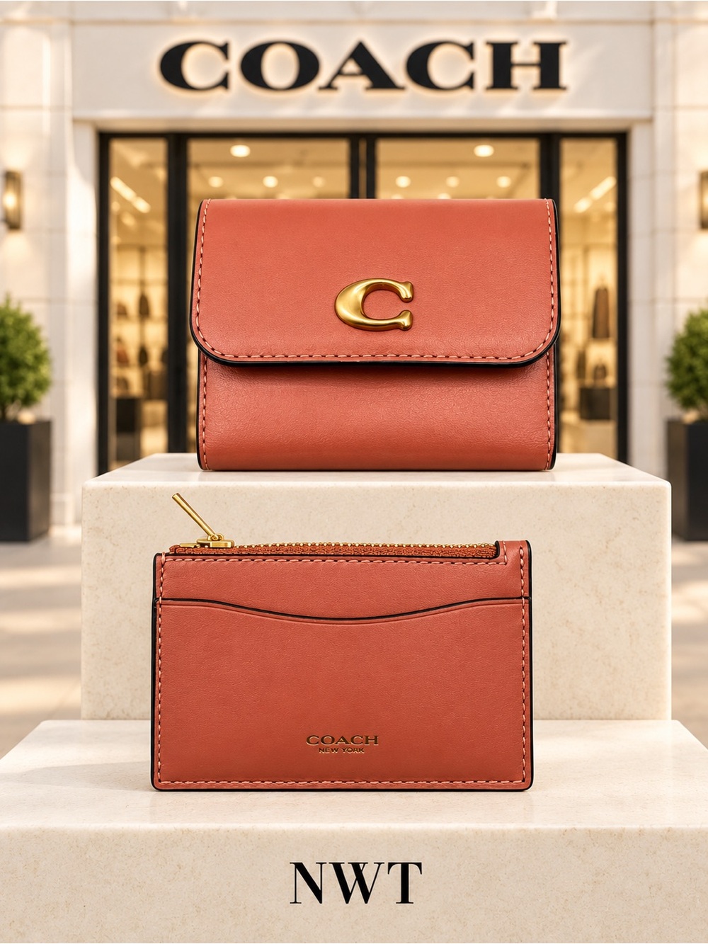 COACH NWT Leather Wallet & Zip Card Case Set